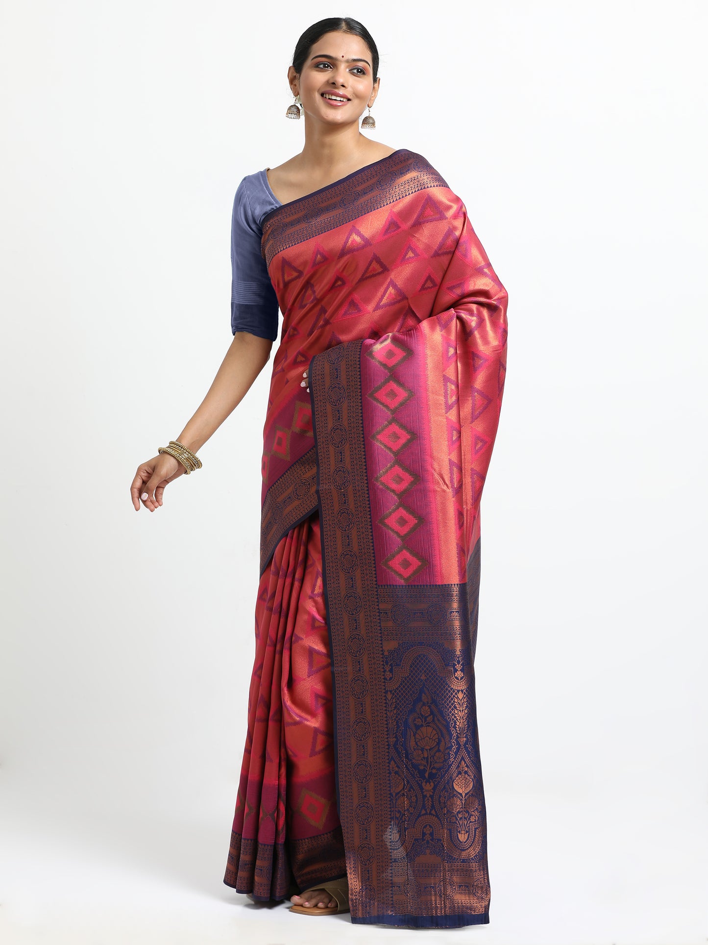 Coral Pink silk saree with matching unstitched blouse