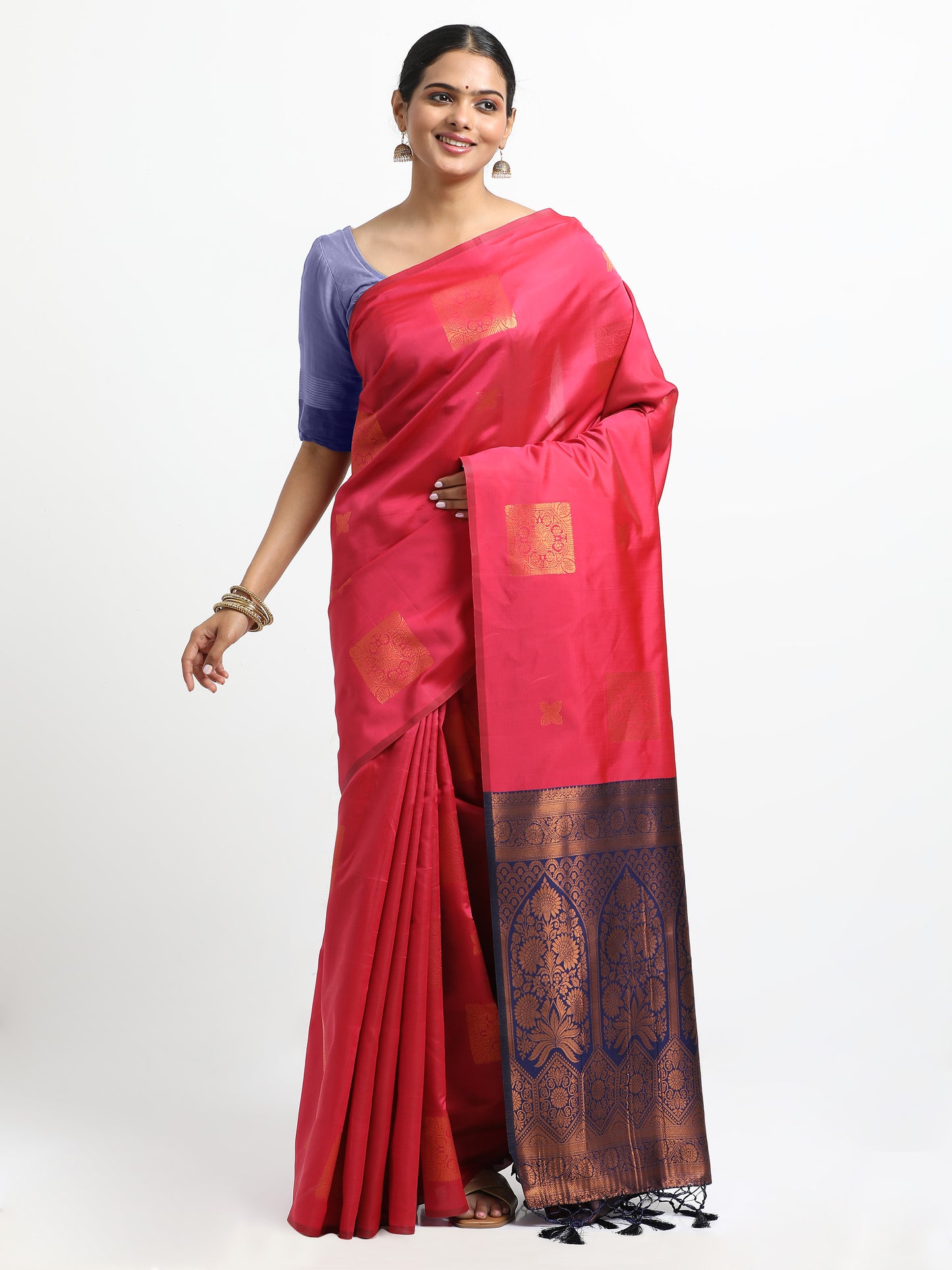 Warm Pink silk saree with matching unstitched blouse