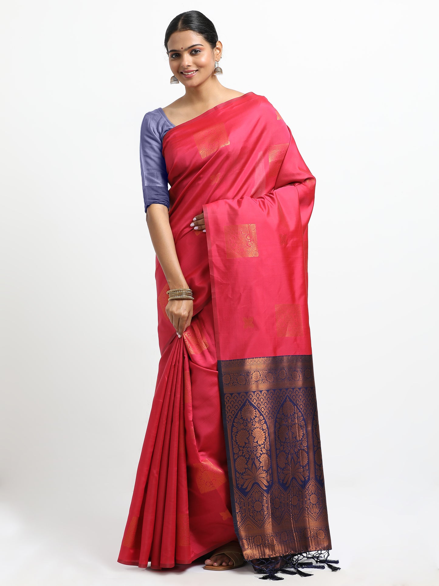 Warm Pink silk saree with matching unstitched blouse