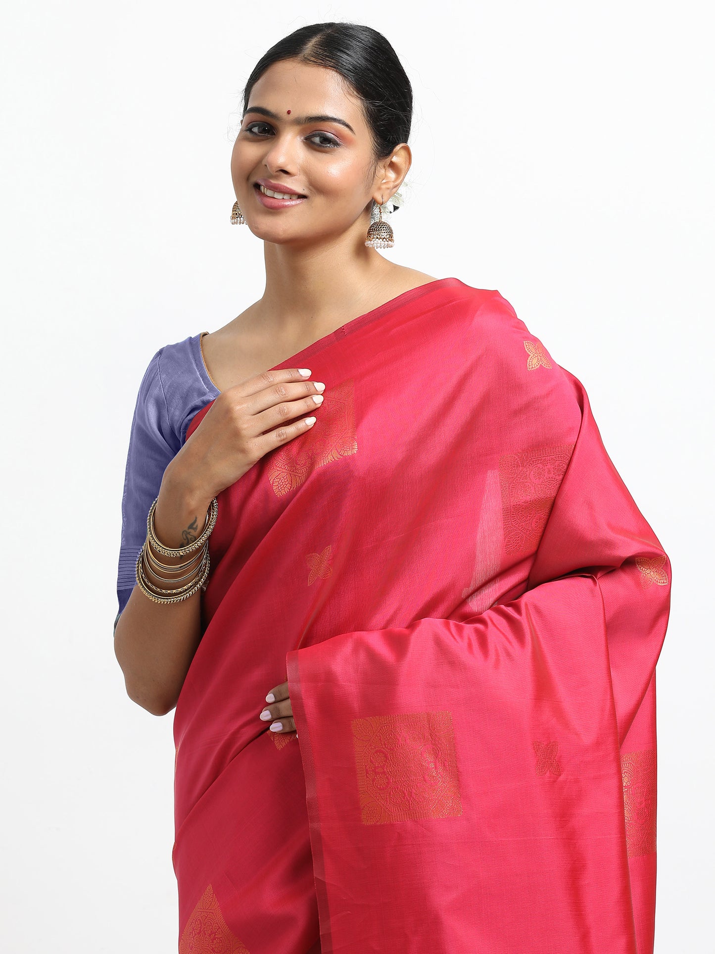 Warm Pink silk saree with matching unstitched blouse