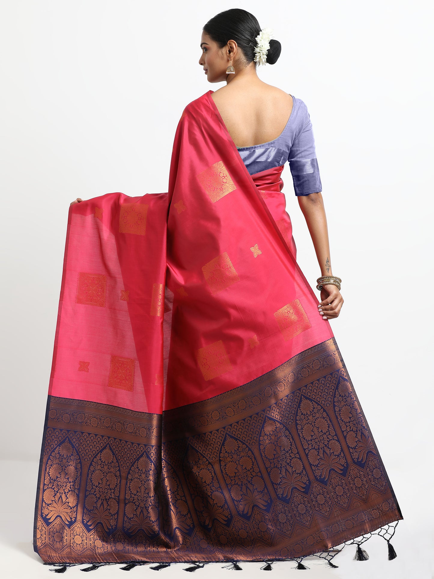 Warm Pink silk saree with matching unstitched blouse
